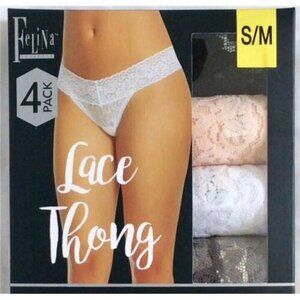 Felina Women's Soft Stretch No Visible Panty Line Lace Thong 4-Pack (Multi, S/M)